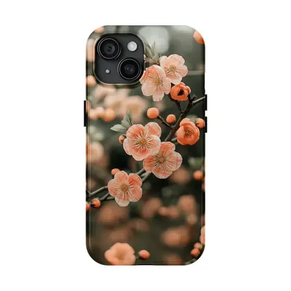 Peach Cherry Blossoms Branch Soft Bokeh