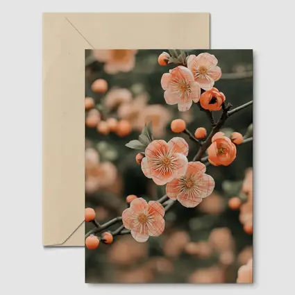 Peach Cherry Blossoms Branch Soft Bokeh