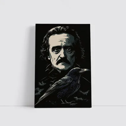 Edgar Allan Poe Dark Portrait With Raven