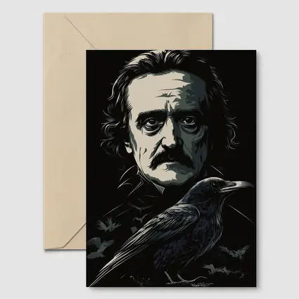 Edgar Allan Poe Dark Portrait With Raven