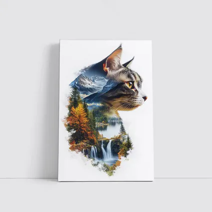 Tabby Cat Double Exposure Nature Waterfall
