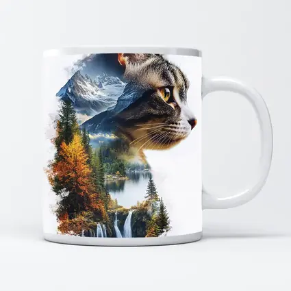 Tabby Cat Double Exposure Nature Waterfall
