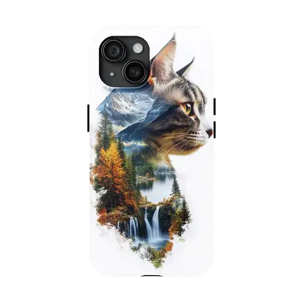 Tabby Cat Double Exposure Nature Waterfall