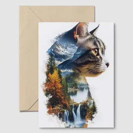 Tabby Cat Double Exposure Nature Waterfall