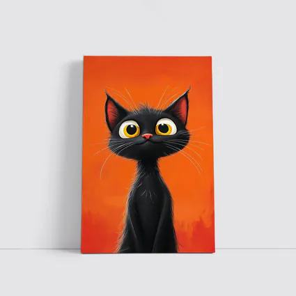 Cartoon Black Cat Orange Background Art