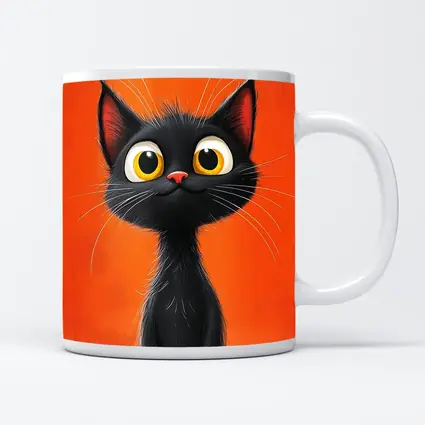 Cartoon Black Cat Orange Background Art