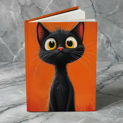 Cartoon Black Cat Orange Background Art
