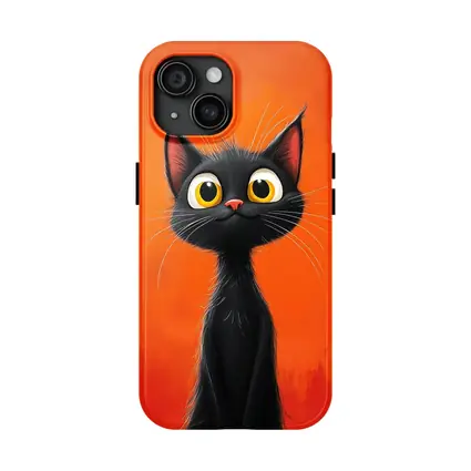 Cartoon Black Cat Orange Background Art