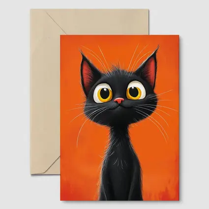 Cartoon Black Cat Orange Background Art