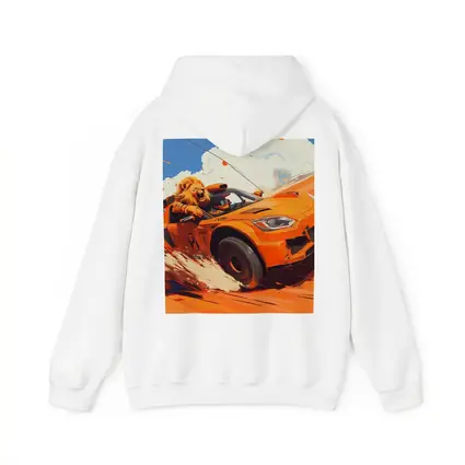 Lion Driving Orange Sports Car Racing