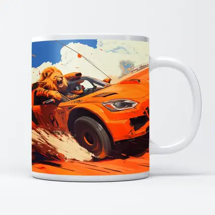 Lion Driving Orange Sports Car Racing
