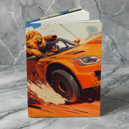 Lion Driving Orange Sports Car Racing
