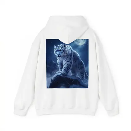 Snow Leopard On Rock Moonlit Night