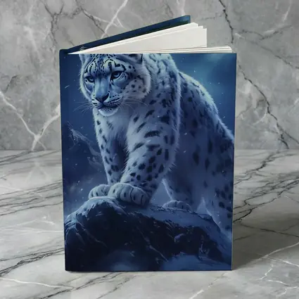 Snow Leopard On Rock Moonlit Night