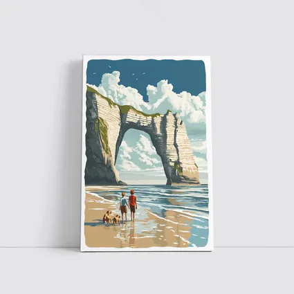 Etretat Cliffs Beach Walk Retro Travel Art