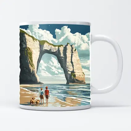 Etretat Cliffs Beach Walk Retro Travel Art
