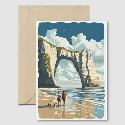 Etretat Cliffs Beach Walk Retro Travel Art