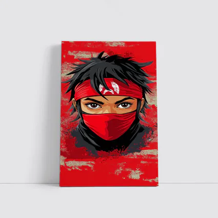 Red Ninja Warrior Anime Art Bold Background