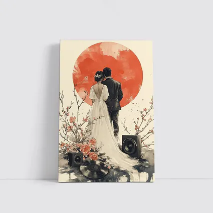 Wedding Couple Cherry Blossoms Red Circle Art