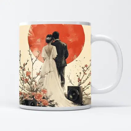 Wedding Couple Cherry Blossoms Red Circle Art