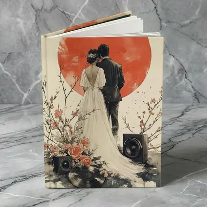 Wedding Couple Cherry Blossoms Red Circle Art