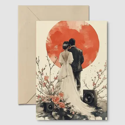 Wedding Couple Cherry Blossoms Red Circle Art