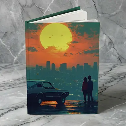 Ford Mustang Couple City Sunset Retro Art