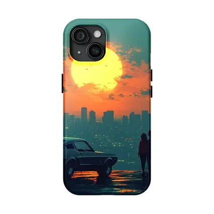 Ford Mustang Couple City Sunset Retro Art