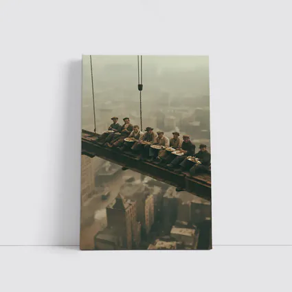 Workers Eating Lunch On Steel Beam Cityscape