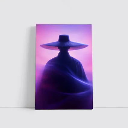 Samurai Figure Purple Neon Mist Background