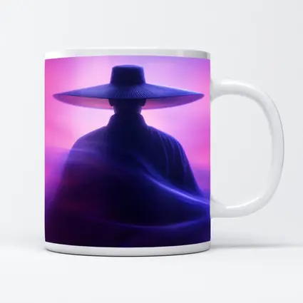 Samurai Figure Purple Neon Mist Background