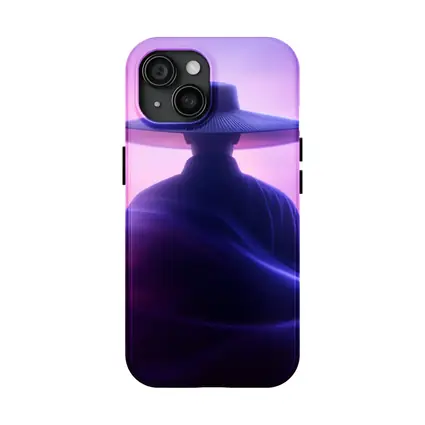 Samurai Figure Purple Neon Mist Background