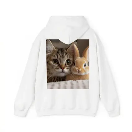 Tabby Cat And Rabbit On White Blanket
