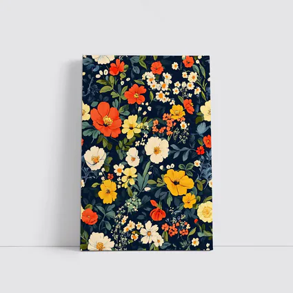 Bold Floral Pattern on Dark Navy Background