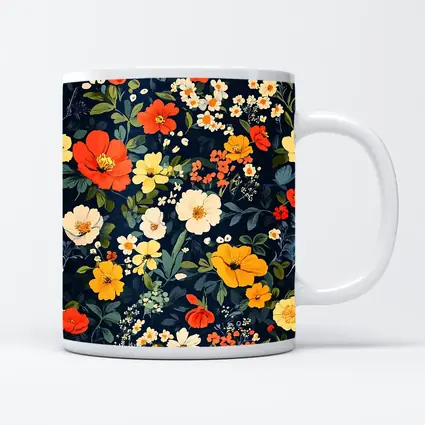 Bold Floral Pattern on Dark Navy Background
