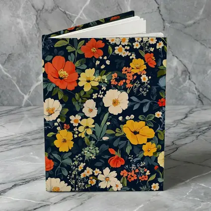 Bold Floral Pattern on Dark Navy Background
