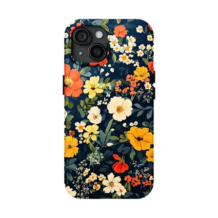 Bold Floral Pattern on Dark Navy Background