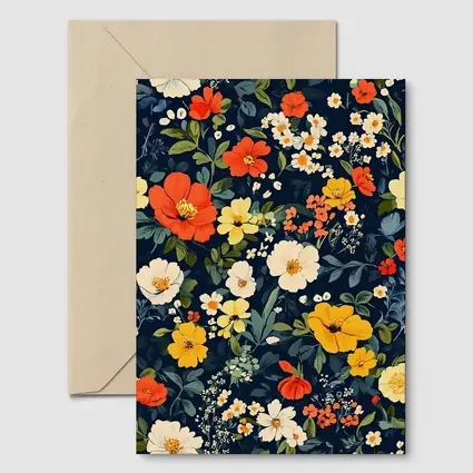 Bold Floral Pattern on Dark Navy Background