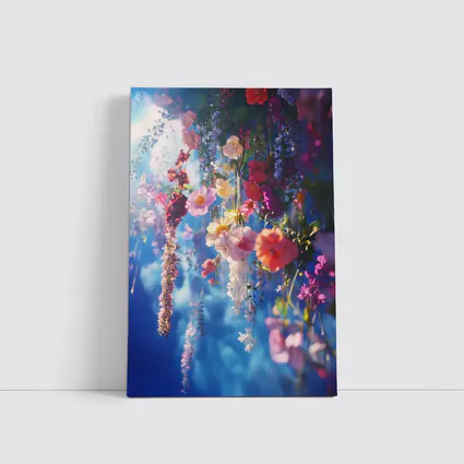 Hanging Mixed Flowers Blue Sky Background
