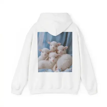 Fluffy White Lambs Blue Floral Background