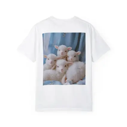 Fluffy White Lambs Blue Floral Background