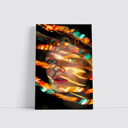 Woman Face Neon Light Trails Portrait