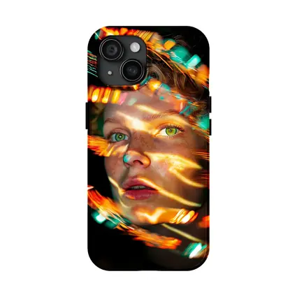 Woman Face Neon Light Trails Portrait