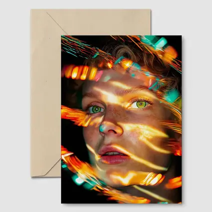 Woman Face Neon Light Trails Portrait