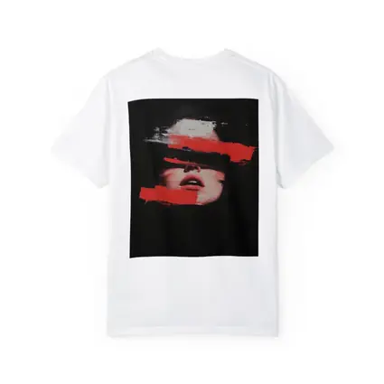 Woman Face Red Brush Strokes Black Background