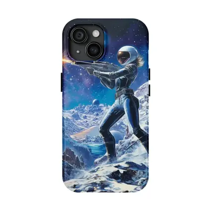 Sci Fi Woman Warrior Shooting On Alien Planet