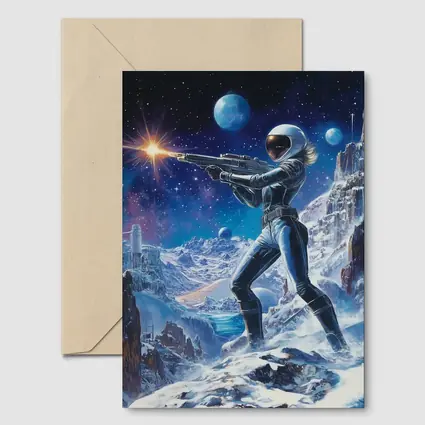 Sci Fi Woman Warrior Shooting On Alien Planet