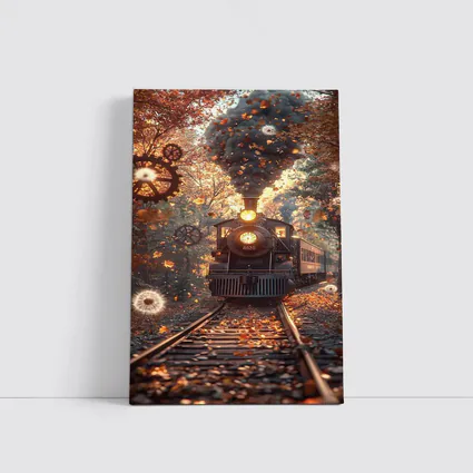 Vintage Steam Train Autumn Forest Steampunk