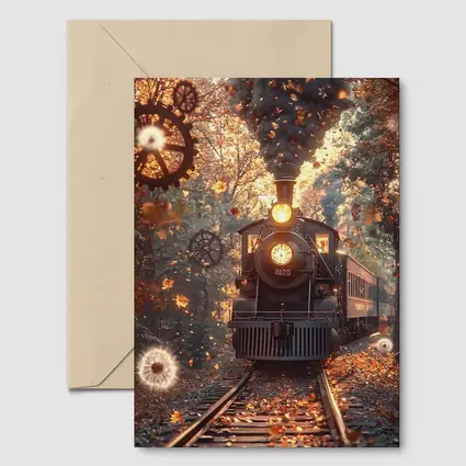 Vintage Steam Train Autumn Forest Steampunk