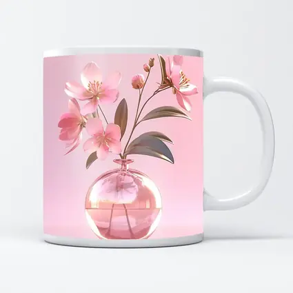 Pink Cherry Blossoms Glass Vase Pink Background
